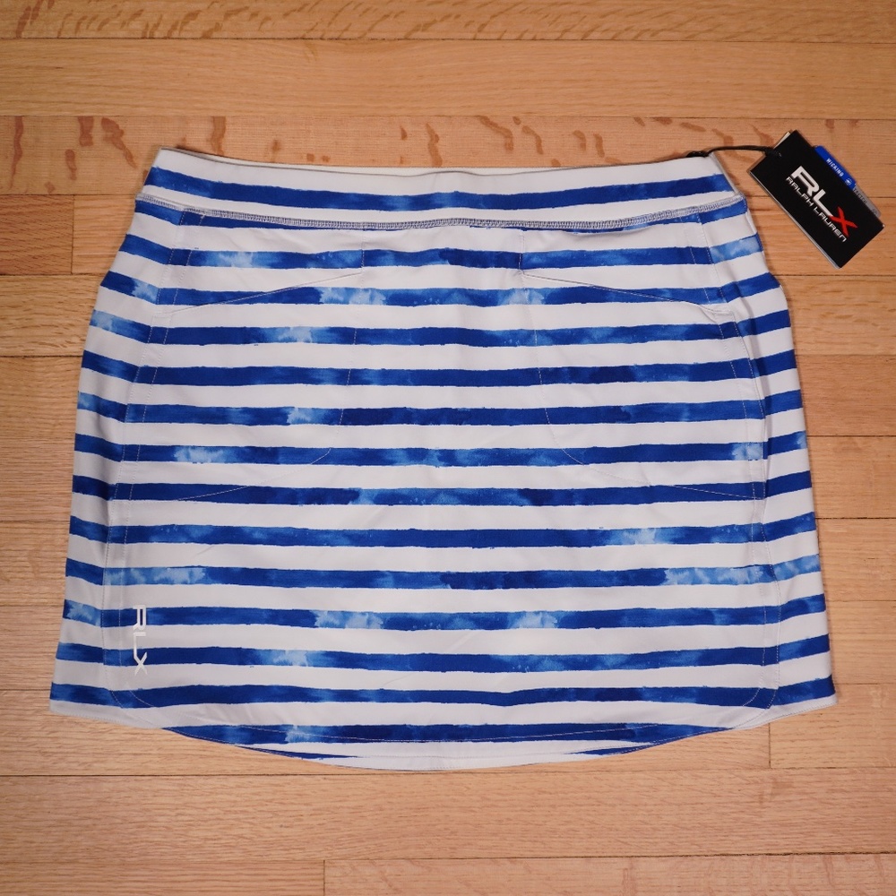 RLX Ralph Lauren Watercolour Stripe 4 Way Stretch Skort Blue White Brand New